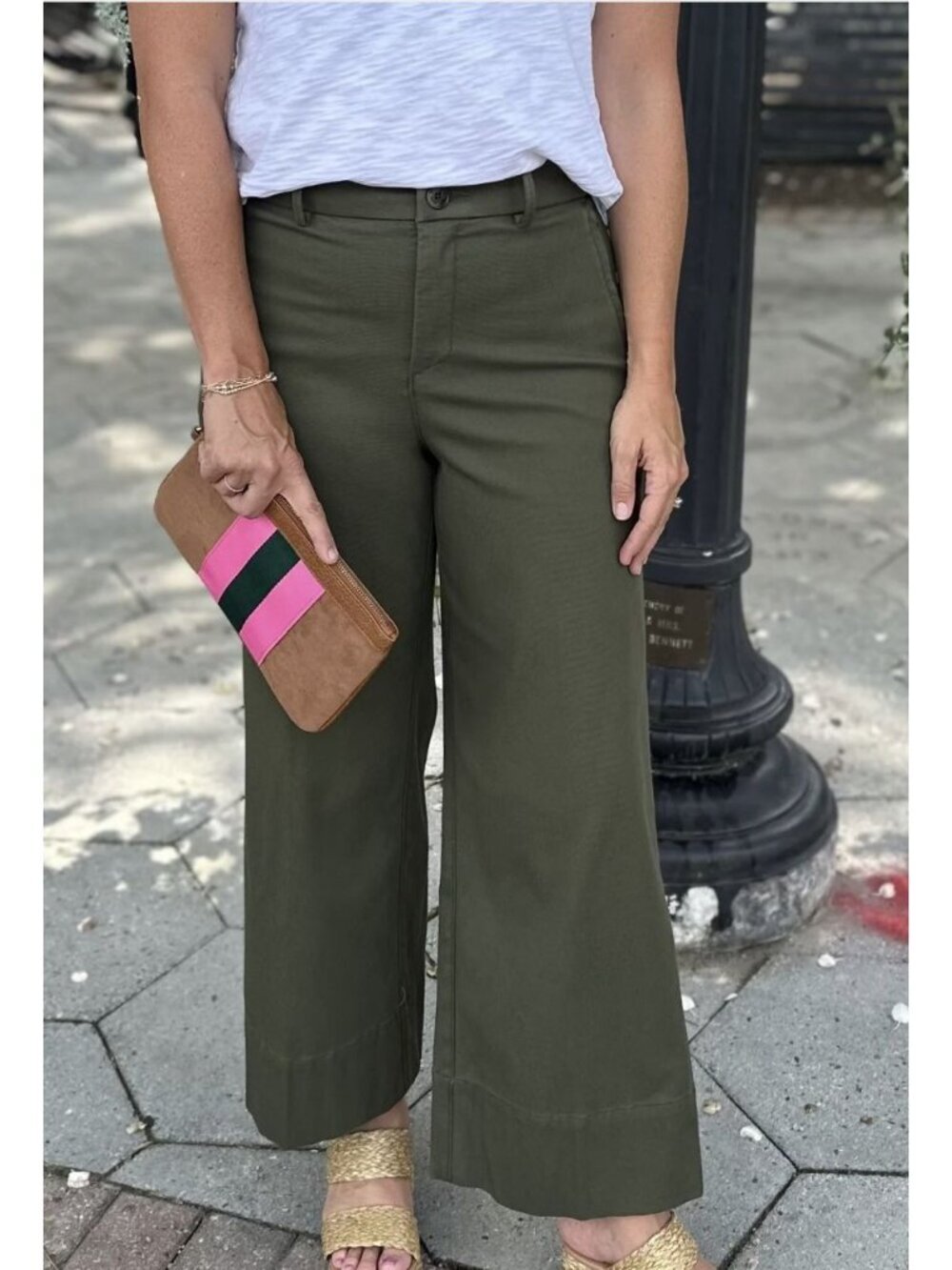 Spanx Cropped Twill Dark Pine Green Pants Size Medium New - Picture 3 of 7